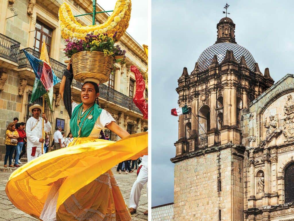 Parades in Oaxaca and the Church of Santo Domingo de Guzmán in Oaxaca de Juárez. Parades in Oaxaca and the Church of Santo Domingo de Guzmán in Oaxaca de Juárez.